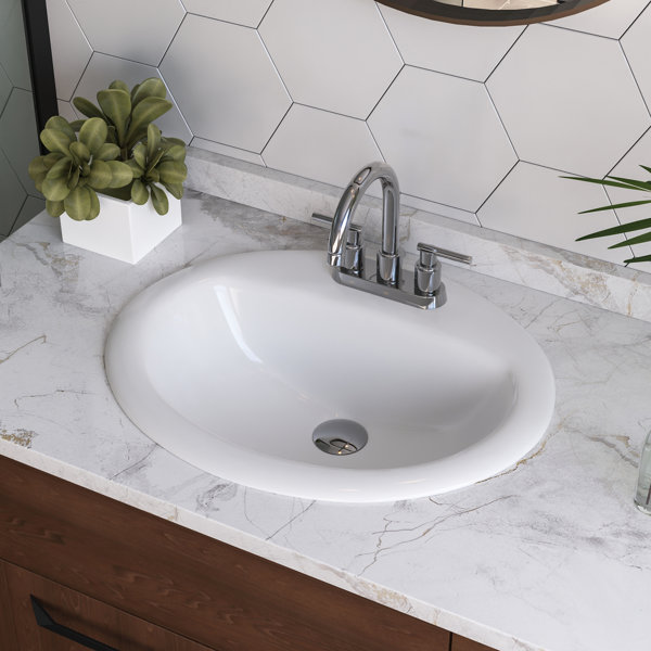 DeerValley 20'' x 17'' White Oval Vitreous China Drop-in Bathroom Sink ...